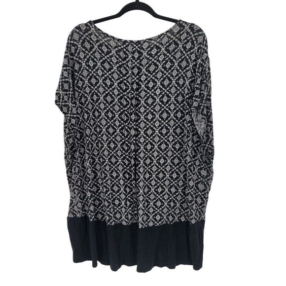Dress Barn Tunic Top Plus Size 2X Black White Boho Print Hi-Low Casual Comfy - Picture 2 of 10